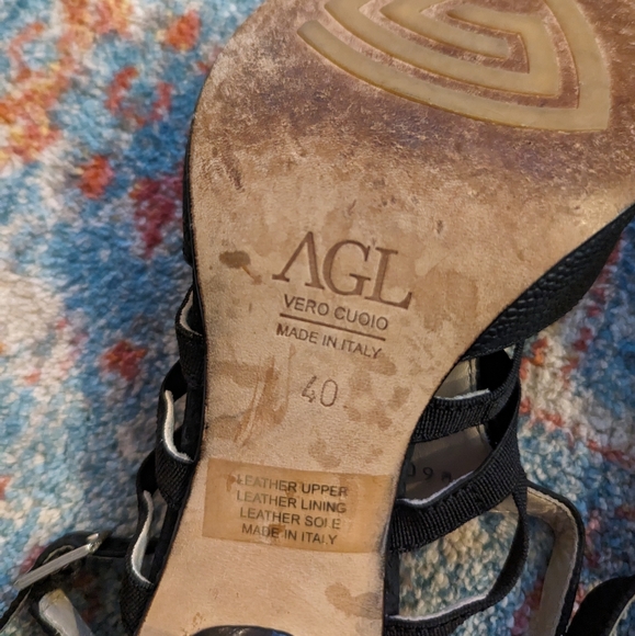AGL Attilio Giusti Leombruni 40/US 10 Black Leather Heeled Strappy Cage Sandals - Picture 7 of 9